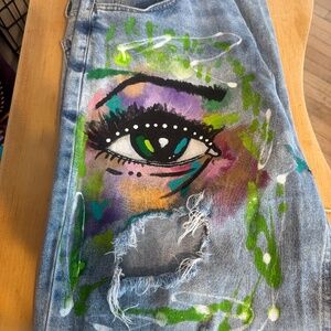 Winnie Woodson | Hand-Painted "Vision" 90s Wide Leg Jeans